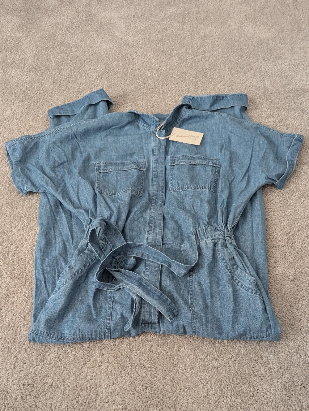 NWT Universal Thread Blue Button Down Short Sleeve Front Ties Jumpsuit 6